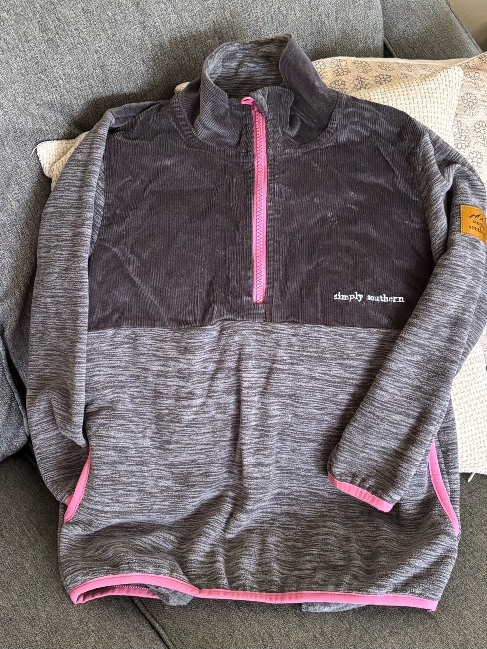 Simply Southern Girl’s Gray Pullover with Pink Trim